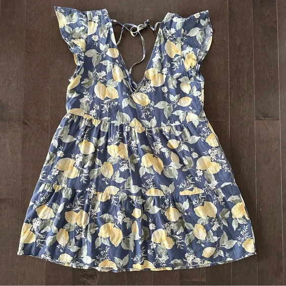 NWT Abercrombie & Fitch Dress Babydoll Linen Mini Dress Lemons Summer Size S - Picture 7 of 10